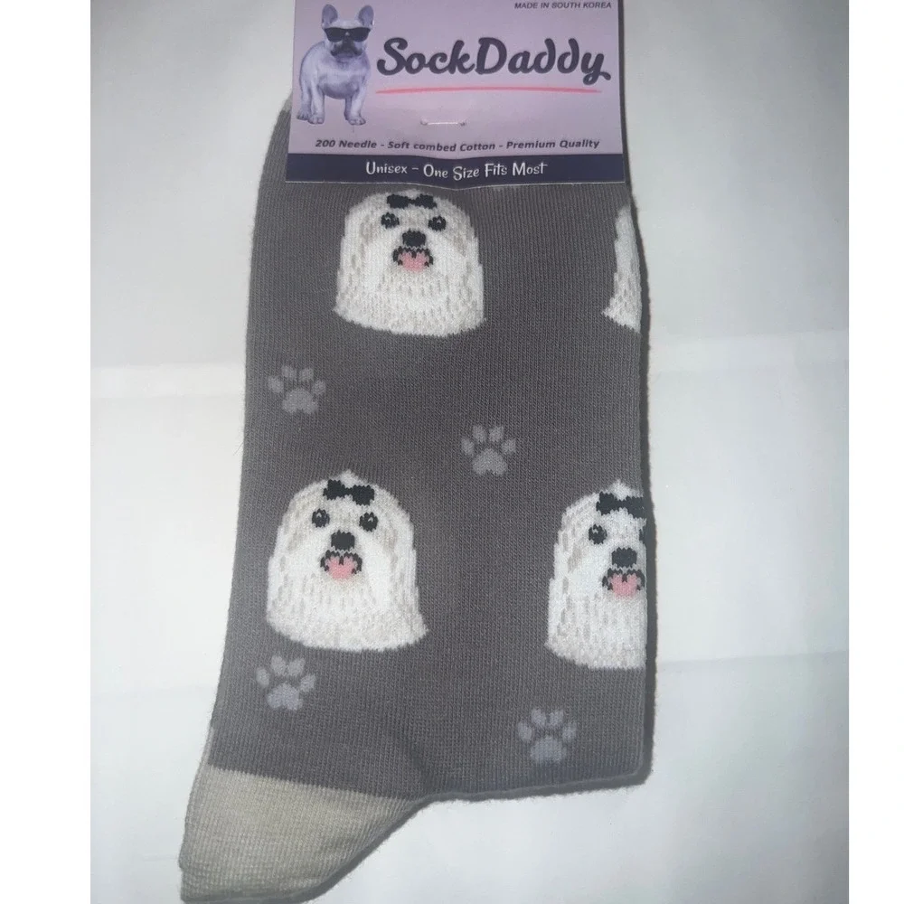 Sock Daddy Maltese Crew Socks‎ Unisex OS Print Pet Lover